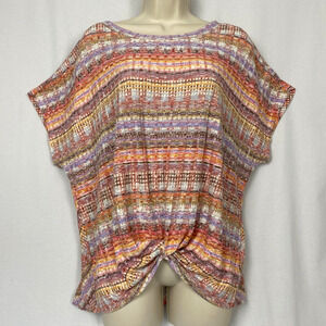Liverpool Sweater Womens Medium Boxy Twist Front Space Dye Stripe Dolman Sleeve